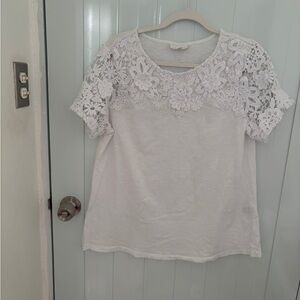 Lace Yoke Short Sleeve Top - White